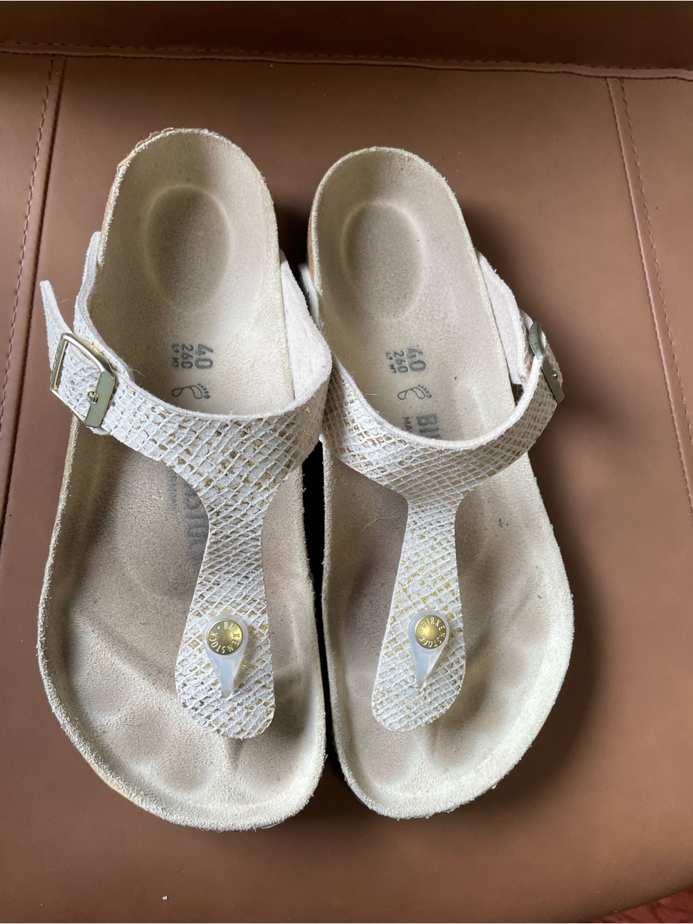Birkenstock Cream Textured T-Strap Sandals